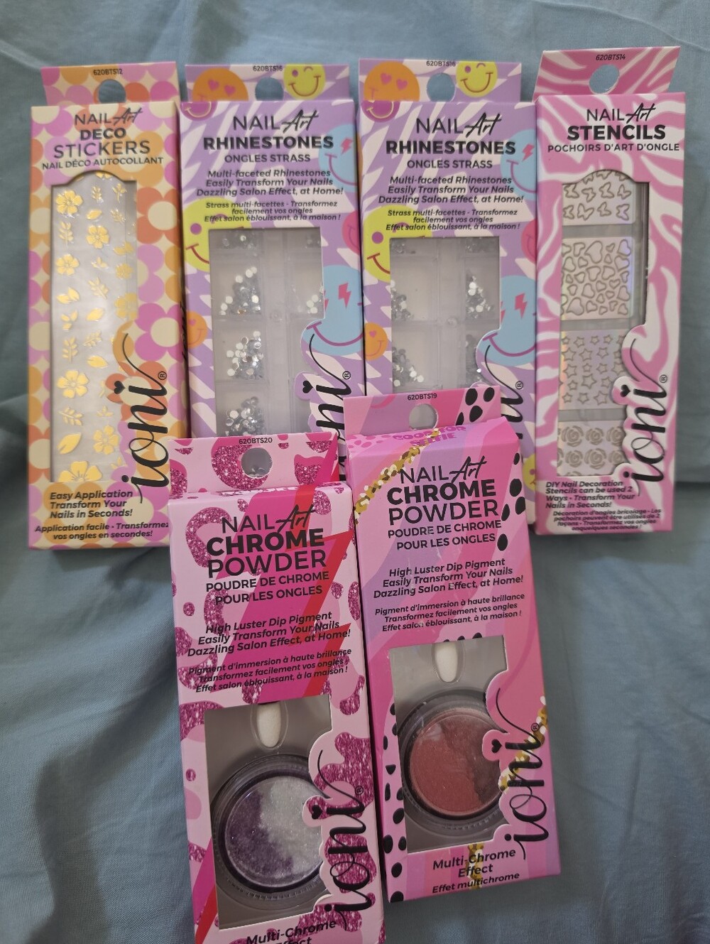 6x Ioni Nail Art Chrome Powders & Accessories